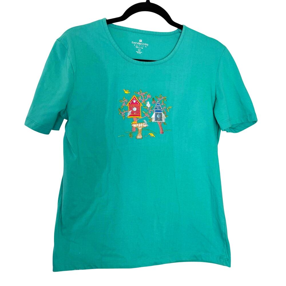 Vintage Everyday Living Basics Embroidered Bird T-Shirt Size L Womens